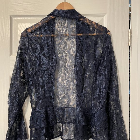 women lace jacket /blouse - navy color - size 12 - Picture 5 of 6